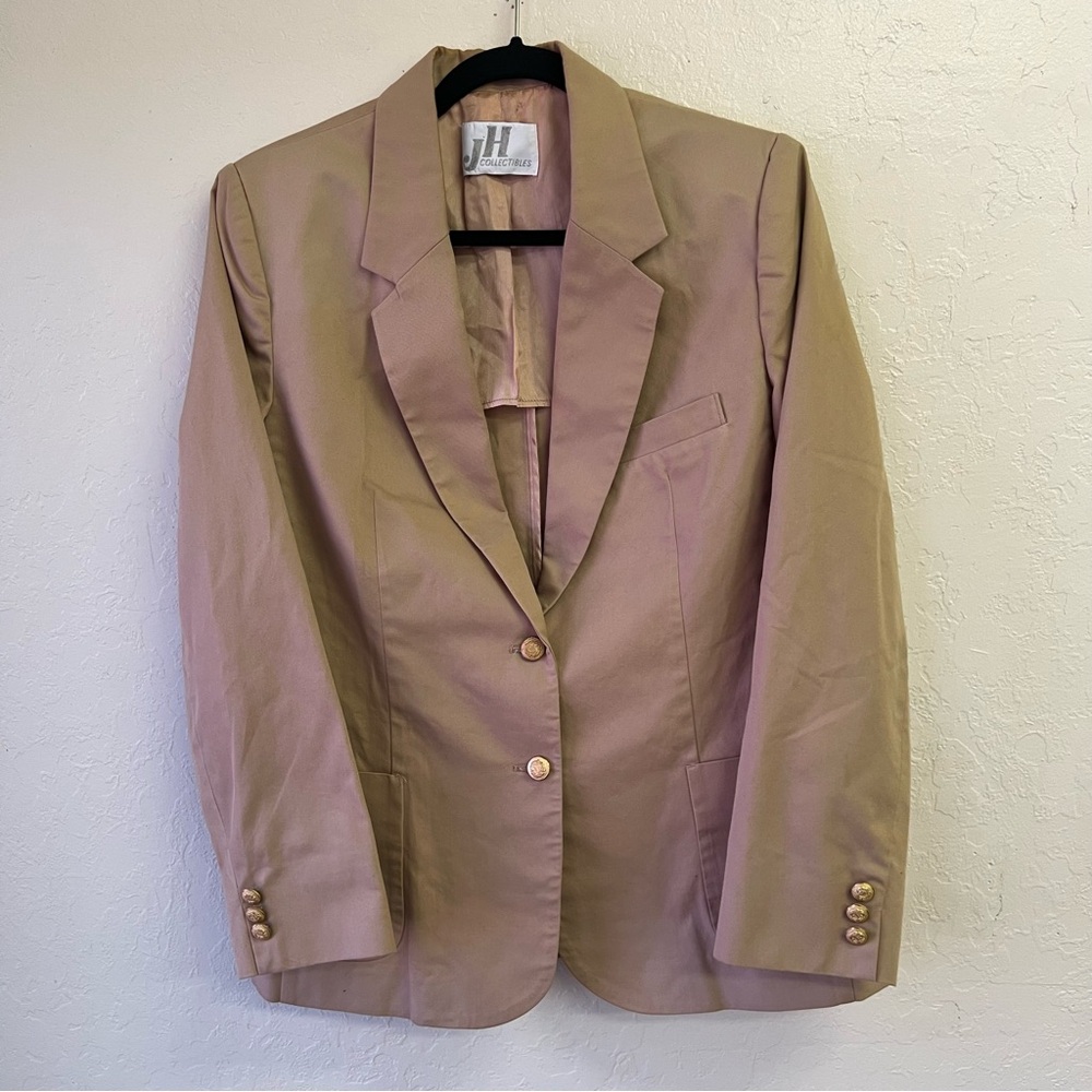 Vintage 80s JH Collectibles Tan Blazer Gold Buttons Academia‎ Sz 14 EVC